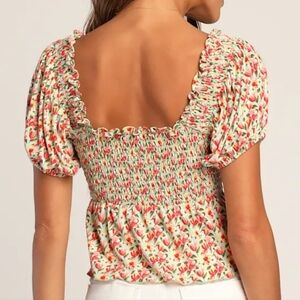 Floral Smocked Puff Sleeve Top - Cream & Coral Tags Removed Never Worn Brand New